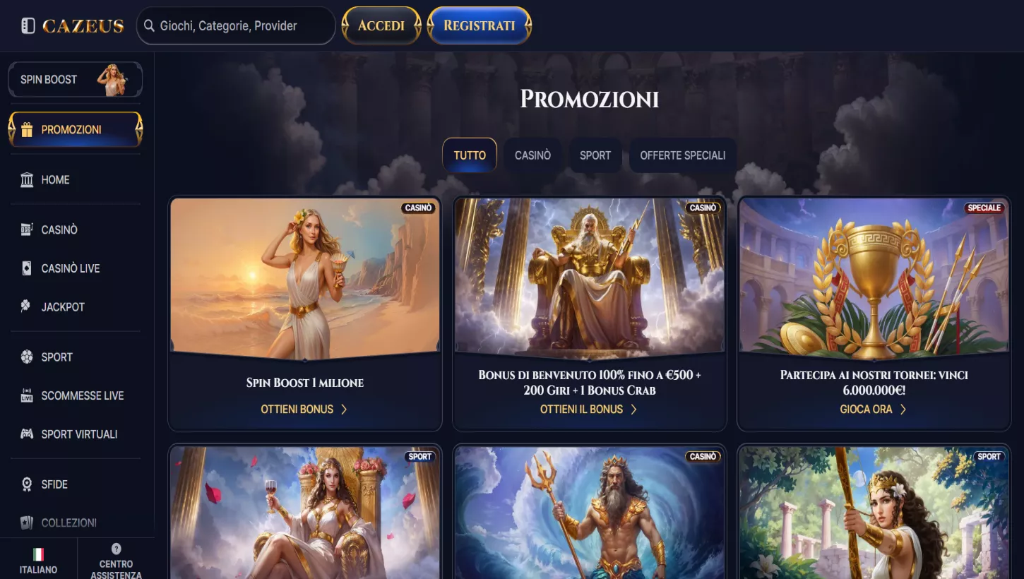 Pagina delle promozioni di Cazeus