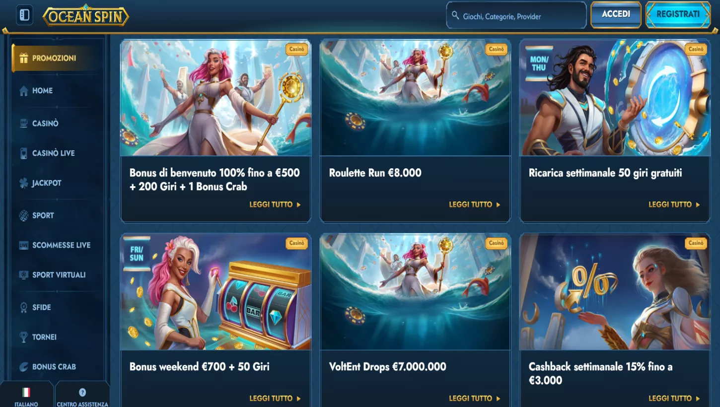 Pagina delle promozioni di Oceanspin