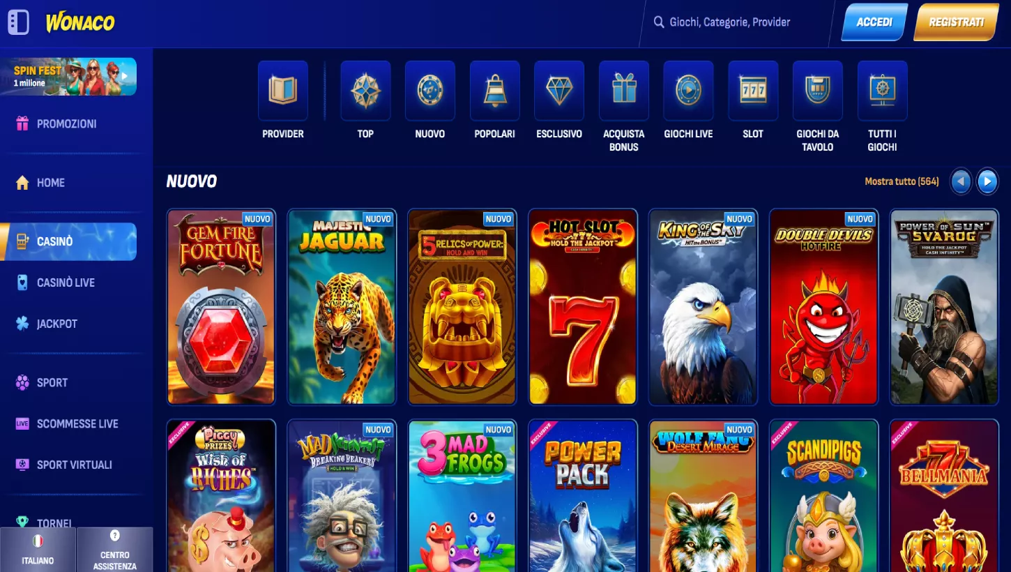Pagina del casinò di Wonaco
